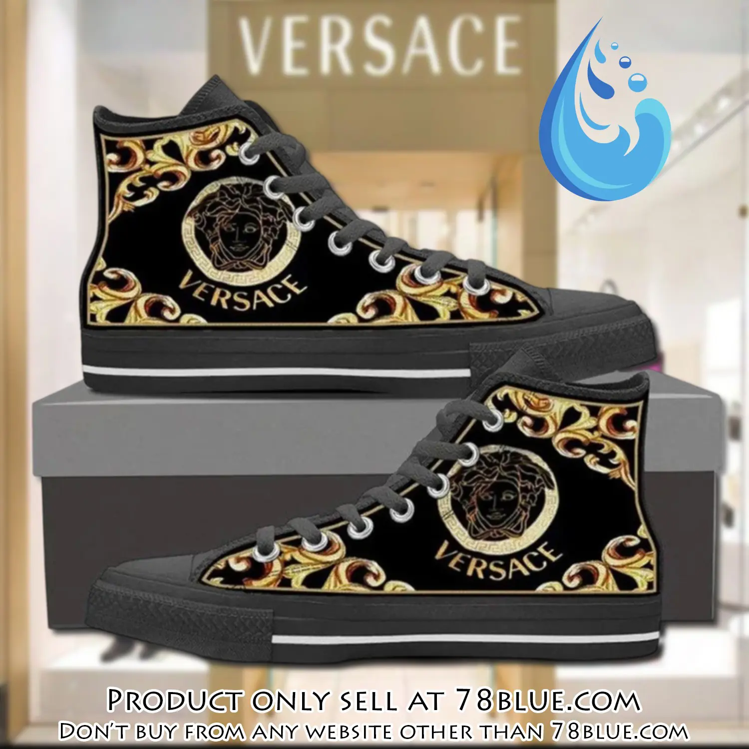 Versace medusa golden black high top canvas shoes luxury brand gifts for men women 78b0027847